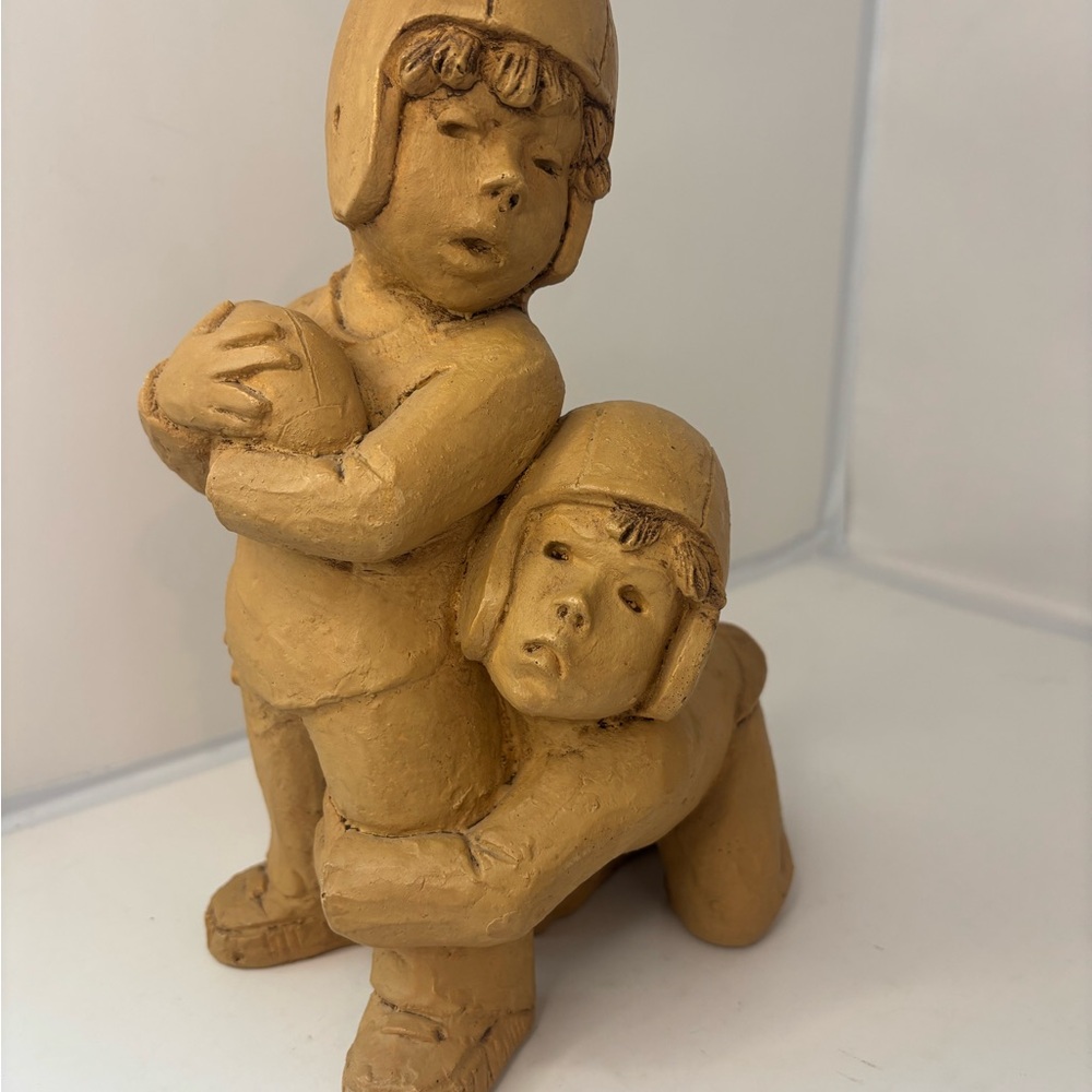 Lee Bortin “Boys playing Football” figurine.  Vintage Clay